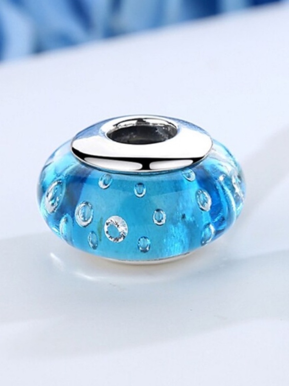 Pandora Blue Fizzle Murano Charm, 925